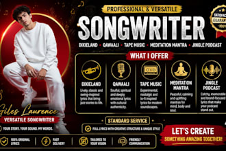 write dixieland, qawaali, tape music meditation mantra and jingle podcast lyrics