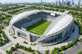 design 3d stadium, sport field complex, gaming arenas, 3d rendering