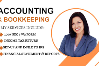 file US tax returns 1040 1099 and do quickbooks bookkeeping cleanup