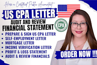 prepare and sign US CPA letter, profit loss audit US financial statement, notary