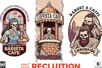 design a vintage cafe coffee logo and custom branding t shirt