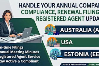handle your annual company compliance, renewal filing, for au, USA, or estonia