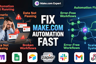fix make com automation not running, debug errors, scenarios, workflows