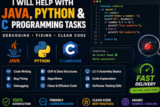 help with java, python and c programming tasks