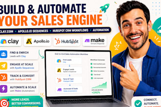 setup clay com, apollo io sequences, hubspot crm workflows, and automation