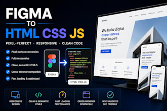 convert figma to modern responsive website with HTML CSS js and animation
