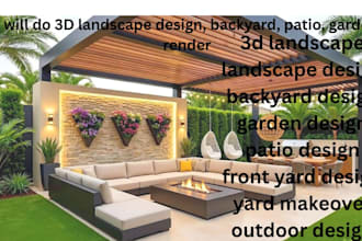 do 3d landscape design backyard patio garden render