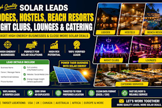 generate lodges hostels beach resorts night clubs lounges catering solar leads