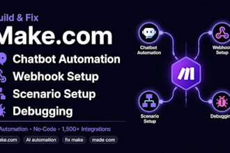 build make com chatbot automation, webhook setup, scenario setup and debugging