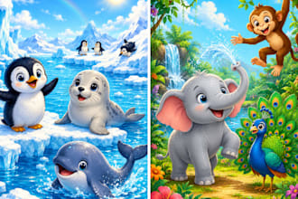 create adorable animal illustrations for children books