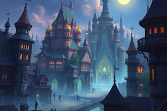 illustrate detailed fantasy cityscapes