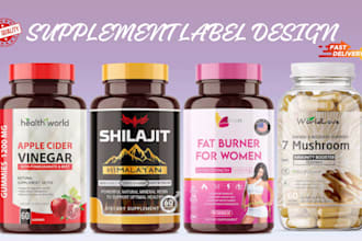 design supplement labels vitamin packaging, peptide label with realistic mockups