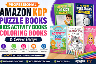 design amazon KDP puzzle books, kids activity books, coloring books and covers