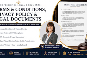 draft terms and conditions, privacy policy, nda, gdpr and legal contracts