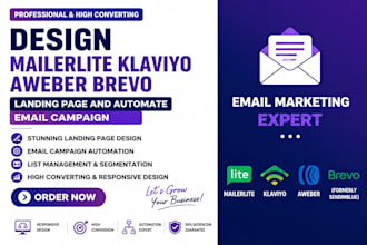 design mailerlite klaviyo aweber brevo landing page and automate email campaign