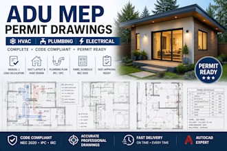 adu mep permit drawings hvac duct plumbing ipc nec plan