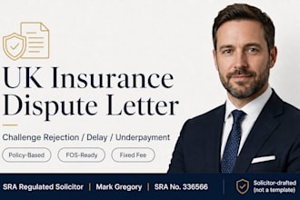 write a UK insurance claim dispute letter insurance policy as a UK solicitor