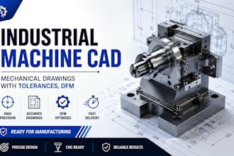 design industrial machine cad, mechanical drawings with tolerances, dfm