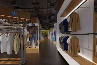 create 3d retail store interior, clothing store, flagship stores, boutique shop