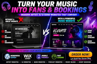 music website for artists, dj, bands, record label on wordpress or wix
