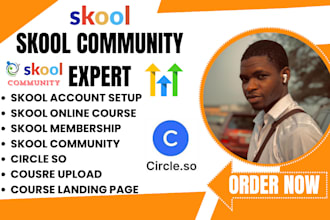 setup skool community or online course upload, circle so, community manager