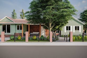retrofit modern private villa, front backyard design, outdoor patio, 3d pergola