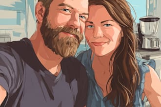 illustrate a fabulous couple portrait illustration