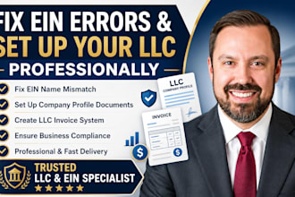 fix ein name mismatch, set up llc company profile documents and invoice system