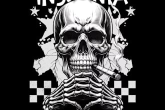 design custom illustration skeleton skull for t shirt logo design