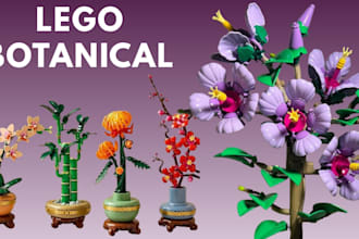 design lego botanical, flower bouquet and 3d lego moc model with instruction