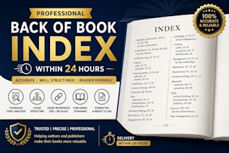 do professional back of book or book index,amazon document formating in 24 hours