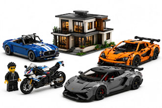 design custom 3d lego models, cars, buildings, bike, part list and instructions