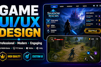 design and implement game UI UX and hud for mobile and PC games