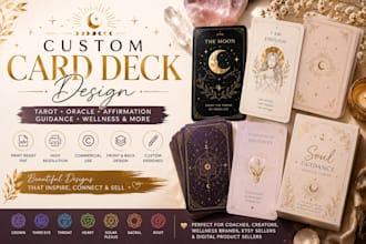 create custom affirmation, tarot, oracle, chakra and crystal cards deck design