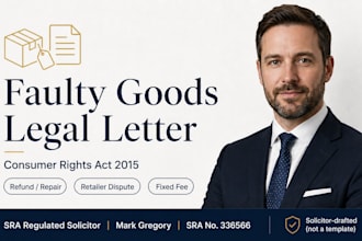 draft a UK faulty goods complaint letter consumer right letter as a UK solicitor