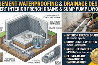 basement waterproofing design, interior drainage detail, sump pump layout permit