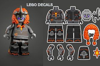 design 2d decal illustration, lego sticker for uv and pad printing