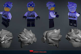 create 3d lego minifigure, lego decals, sticker, models, for bricklink studio