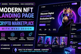 create a modern nft landing page or crypto marketplace with web3 design