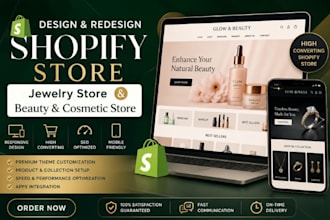 design and redesign shopify jewelry store beauty, and cosmetic store