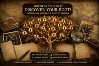 do detailed genealogy research, ancestry tracing, family history investigation