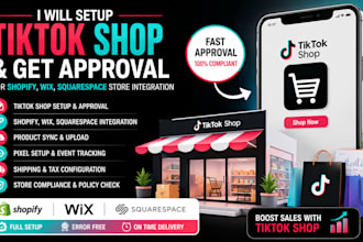 setup tiktok shop integrate shopify, wix, or squarespace full approval
