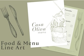 elegant line art illustrations for menus and brands