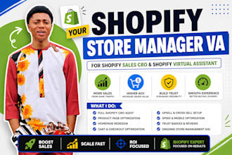 be shopify store manager VA for shopify sales cro and shopify virtual assistant