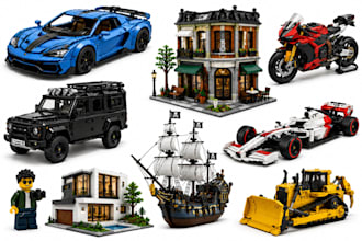 custom 3d lego minifigure, race car, ship, house, bike, tractor with part list