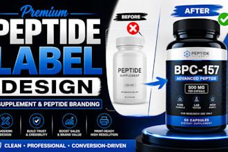 do peptide label design, and supplement label branding with 3d mockup
