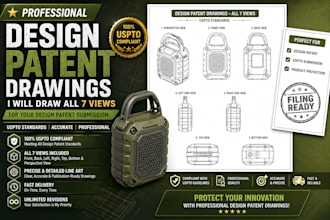 draw all 7 views for your design patent submission per uspto standards