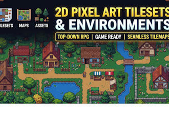 create top down rpg 2d pixel art background tileset and tile map for your video