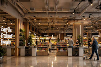 3d retail store interior design supermarket grocery convenience store food truck