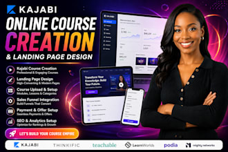 kajabi online course website, course upload, kajabi online course landing page